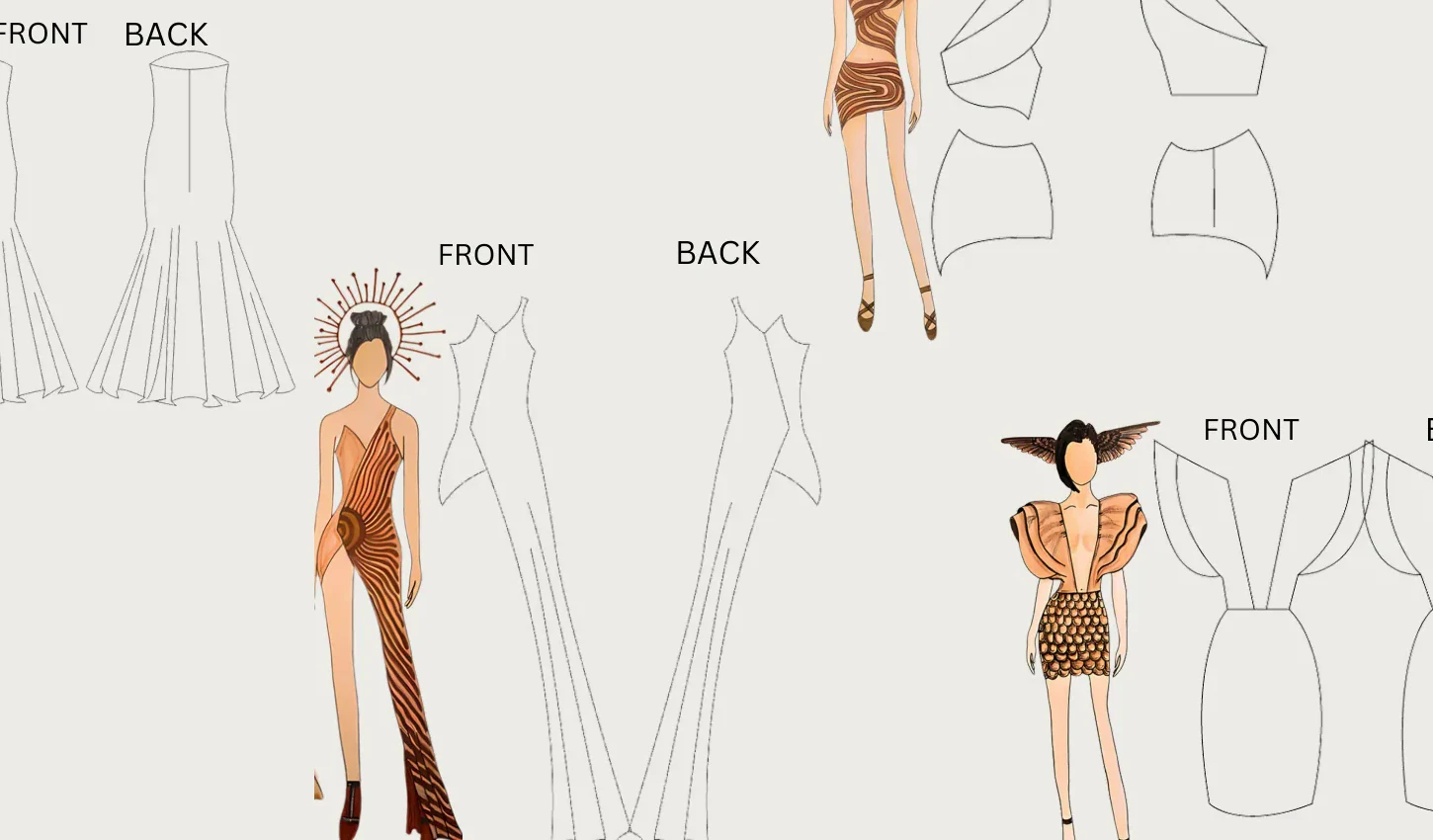Brave Wings front and back flat sketches